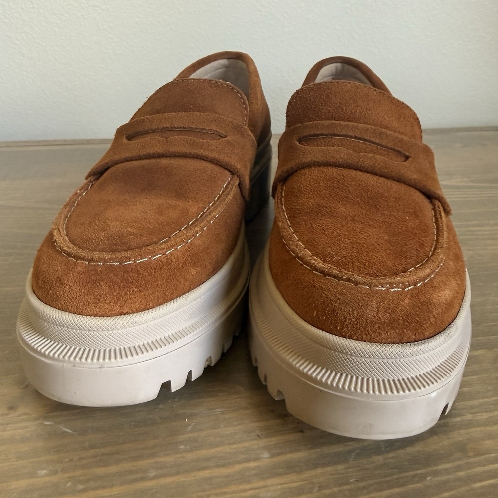 Portland Leather Co Patina Womens 7 Tan Leather Zoe Chunky Sole Loafers - Picture 3 of 8